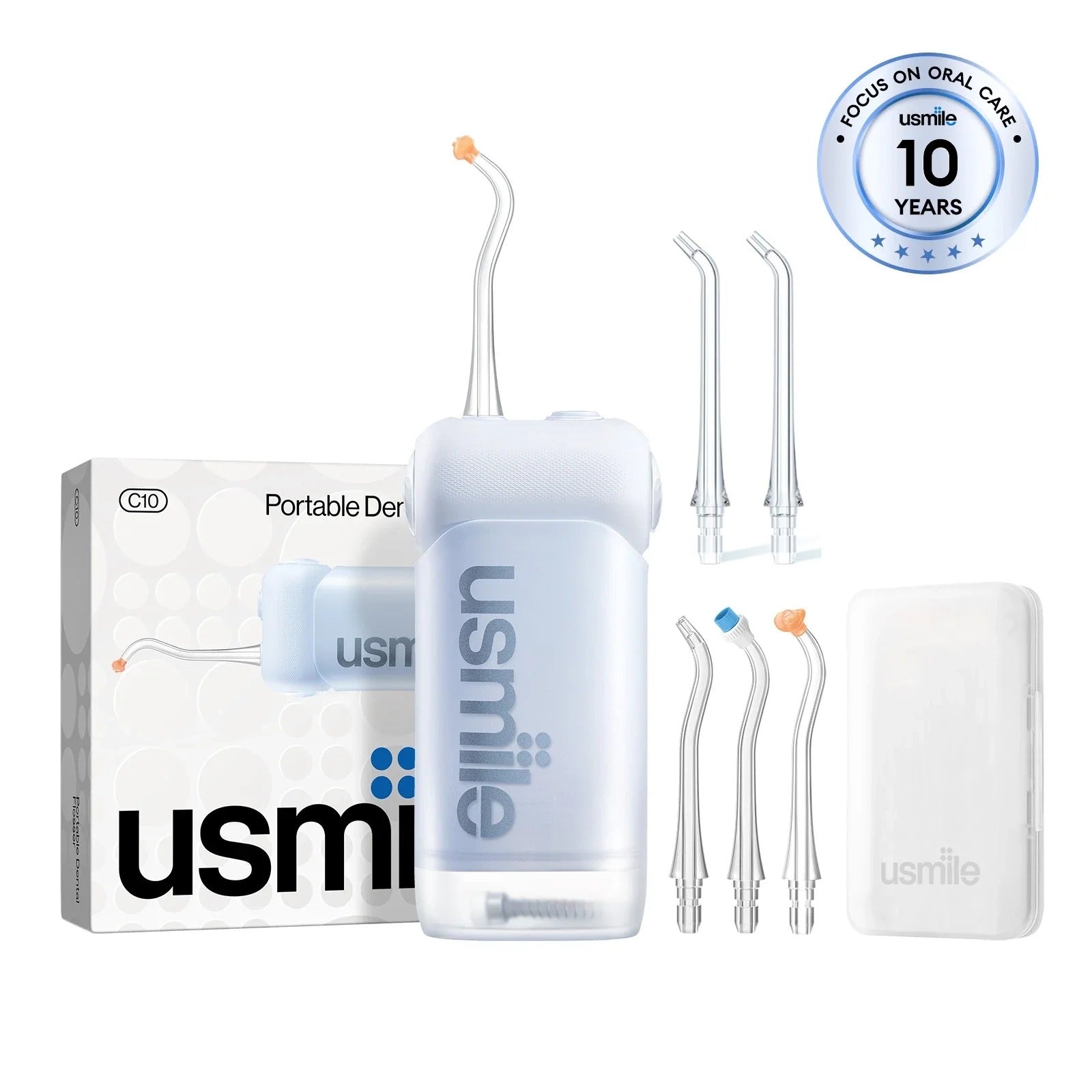 usmile C10 Portable Dental Flosser x extra Replacement Standard Nozzle Flosser Care Plus Bundle