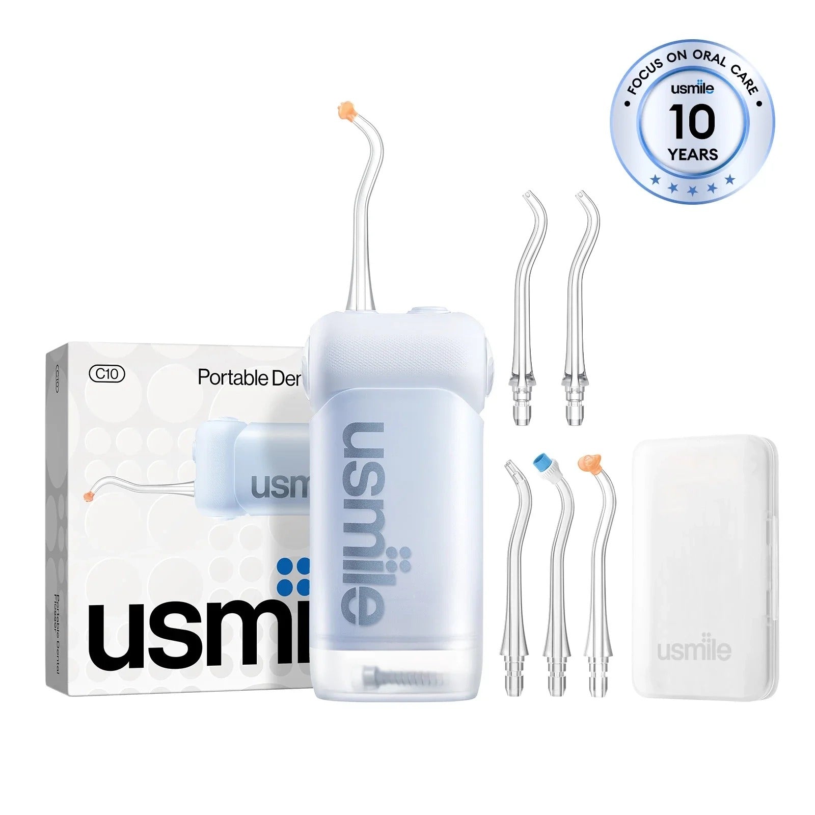 usmile C10 Portable Dental Flosser x extra Replacement Dual-Flow Nozzle Premium Care Bundle